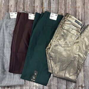 EXPRESS Pants 3 Columnist & 1 metallic Sz 00 R NEW Bundle X 4